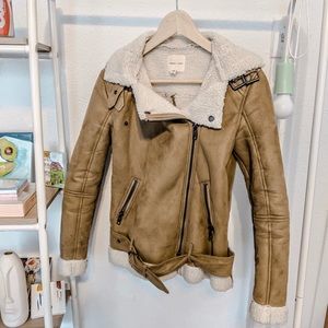 Faux suede and Sherpa hooded coat